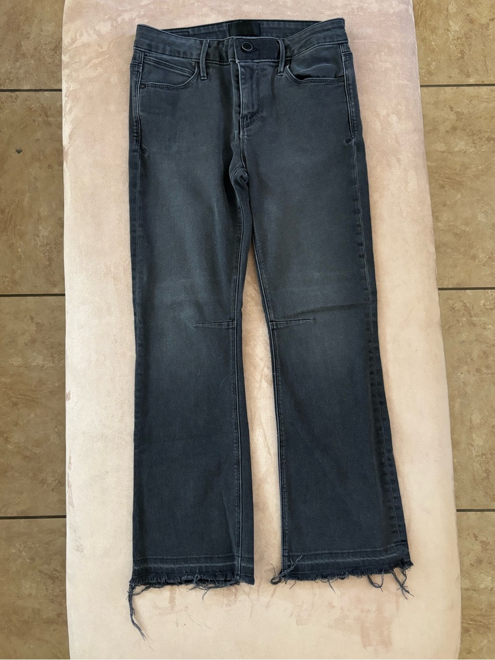 RtA Black Washed Flare Jeans with Raw Hem